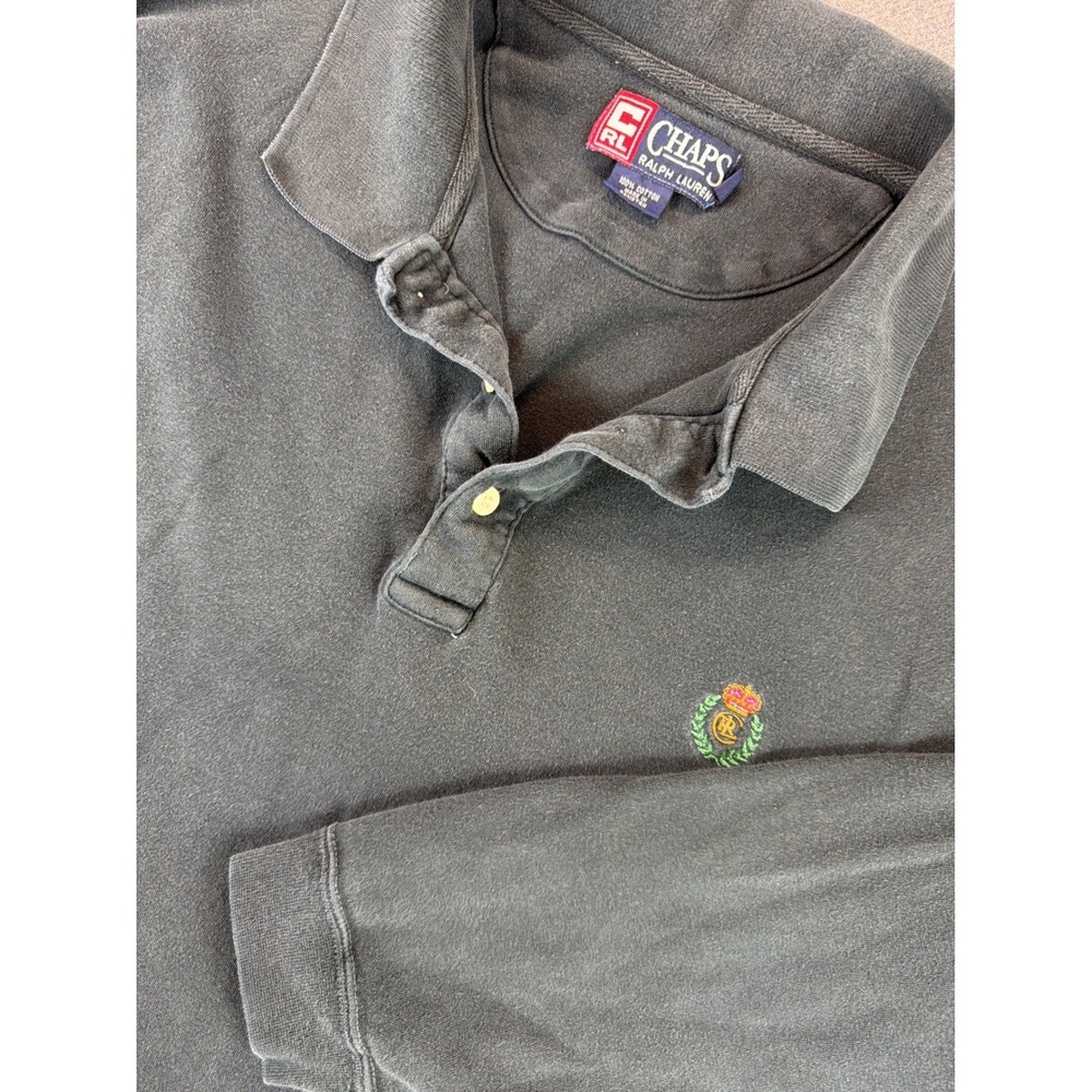 Chaps Ralph Lauren Polo Shirt Mens XXL Navy Long Sleeve Crest‎ Vintage Faded